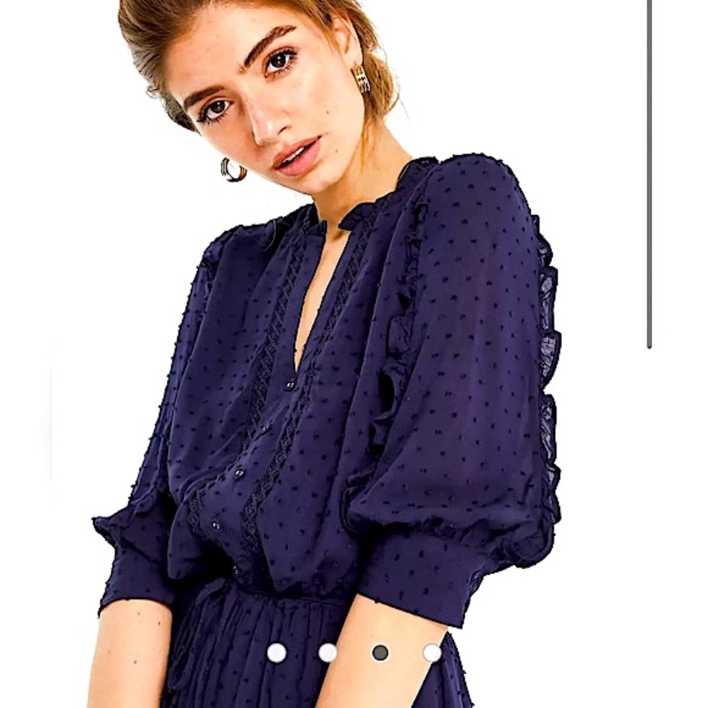 NWT ASOS Swiss Dot Ruffle Skater Dress Size 12 Oasis Navy Tie Waist Button Front - Picture 5 of 13
